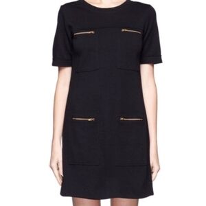 EUC J Crew Size 12 Black Short Sleeved Dress Witg Gold Zipper Details!